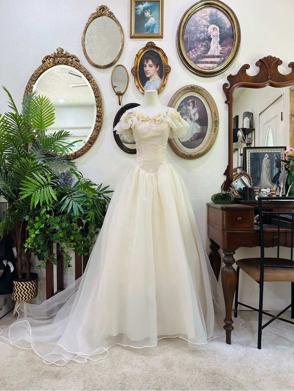Ivory Off-Shoulder Ball Gown Dress